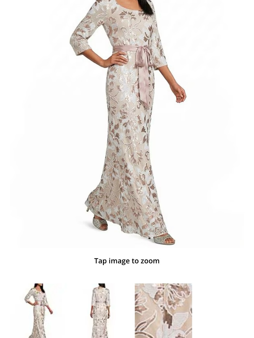 Blush Metallic Floral Lace Floor-Length Dress with Sash